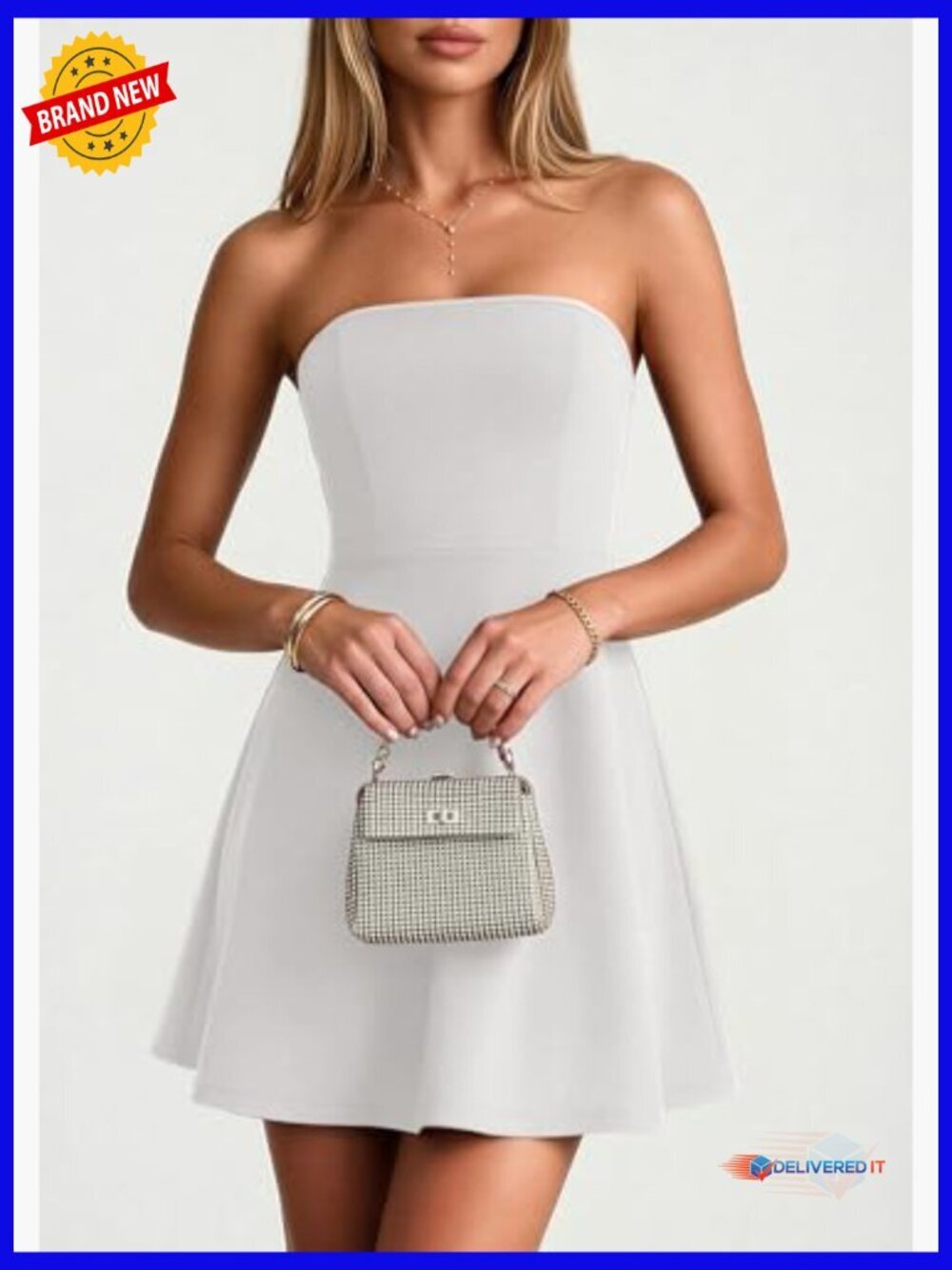 Strapless A-Line Mini Dress Ruched Tube Top Summer Cocktail Party - Picture 6 of 7